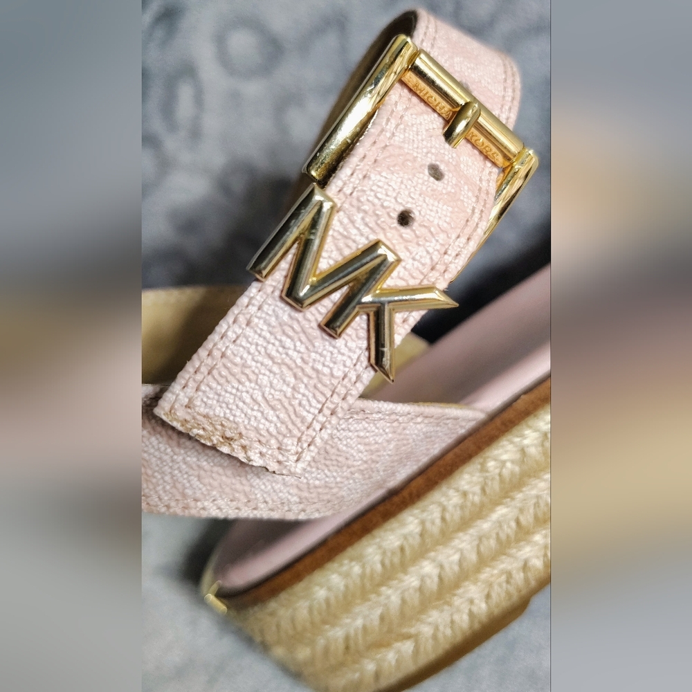 Michael Kors Powder Blush MK Logo Espadrille Platform Sandal Size 8 Womens NWOT - Picture 7 of 10